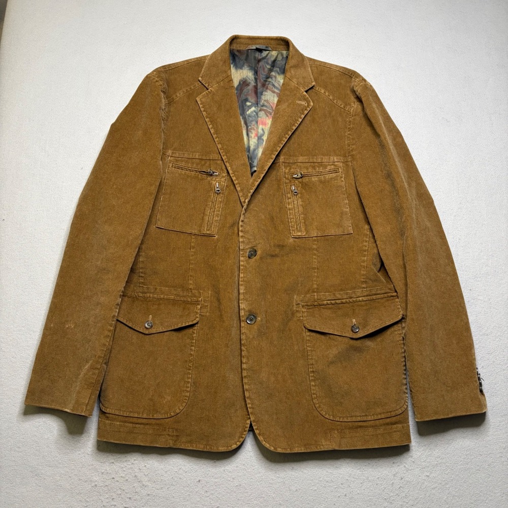 Kroon Sport Coat Mens 44L Brown Nash Wash Corduroy Multi-Pocket Field Blazer